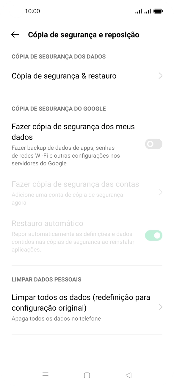 Prima Limpar todos os dados (redefinição para configuração original).