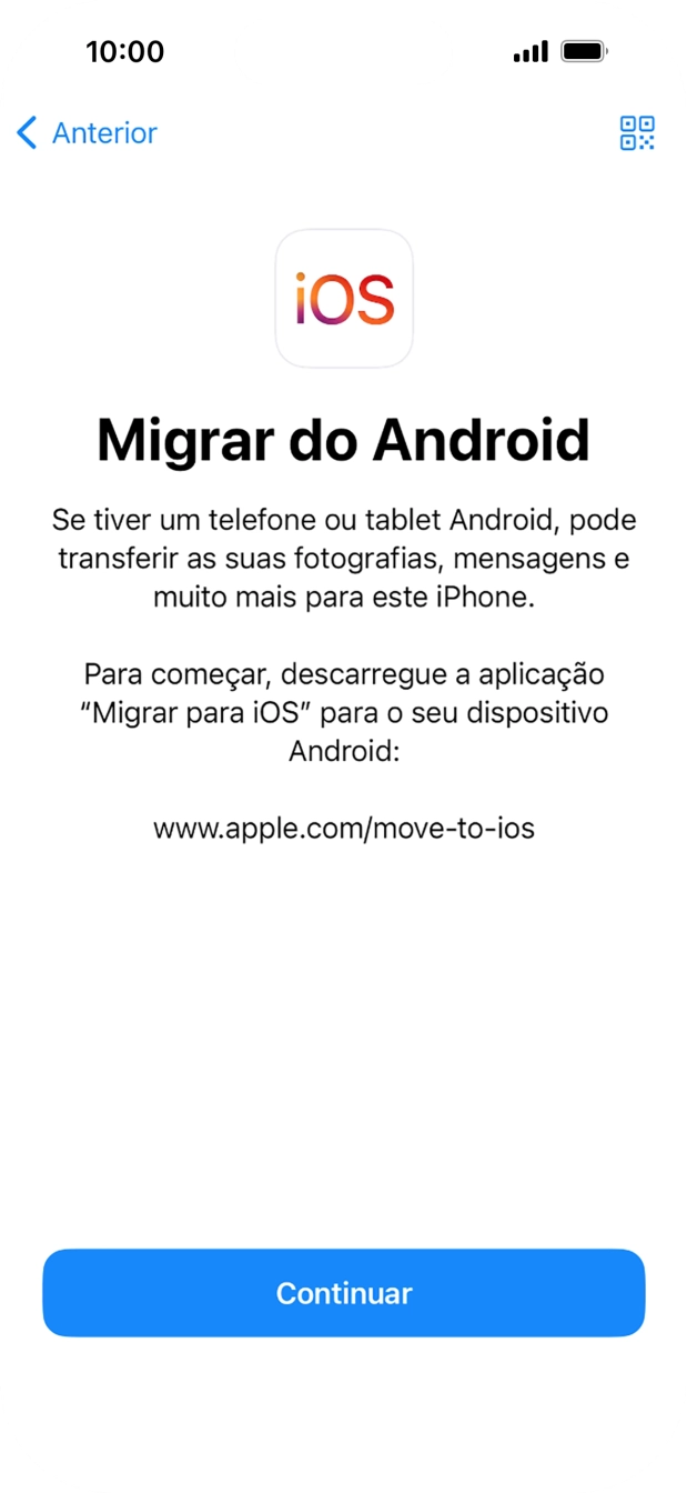 Antes de ser possível transferir conteúdo para o seu telefone, é necessário instalar a app 