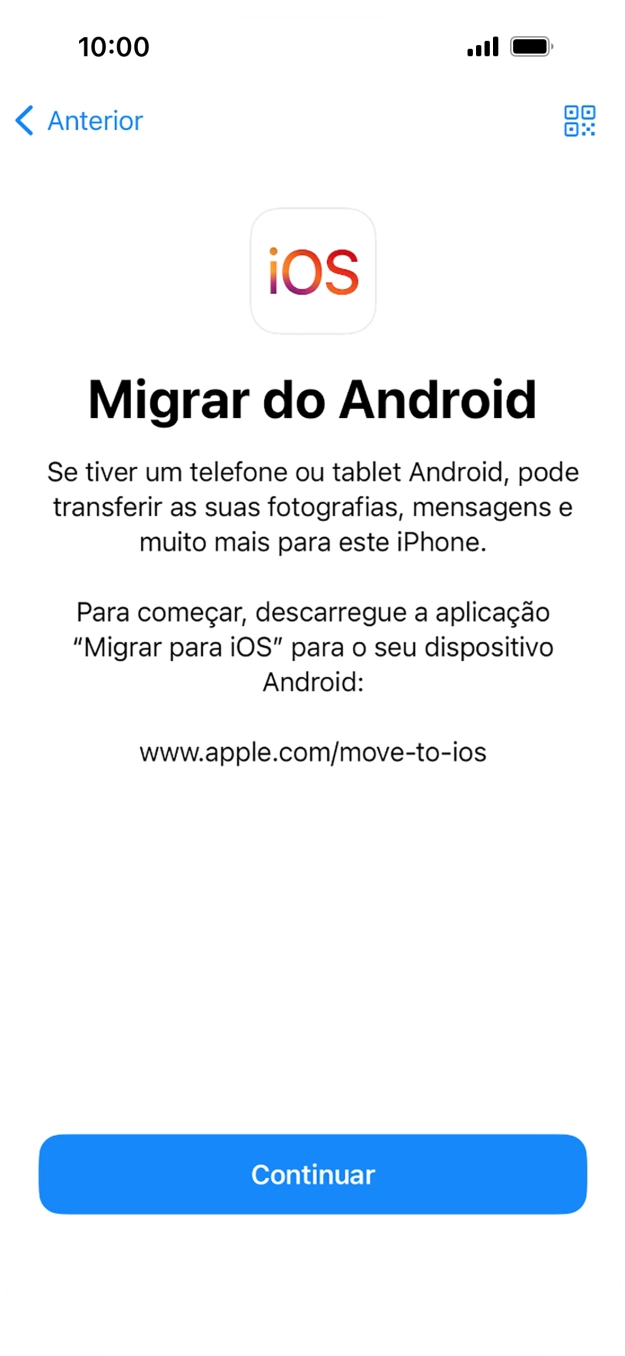 Antes de ser possível transferir conteúdo para o seu telefone, é necessário instalar a app 