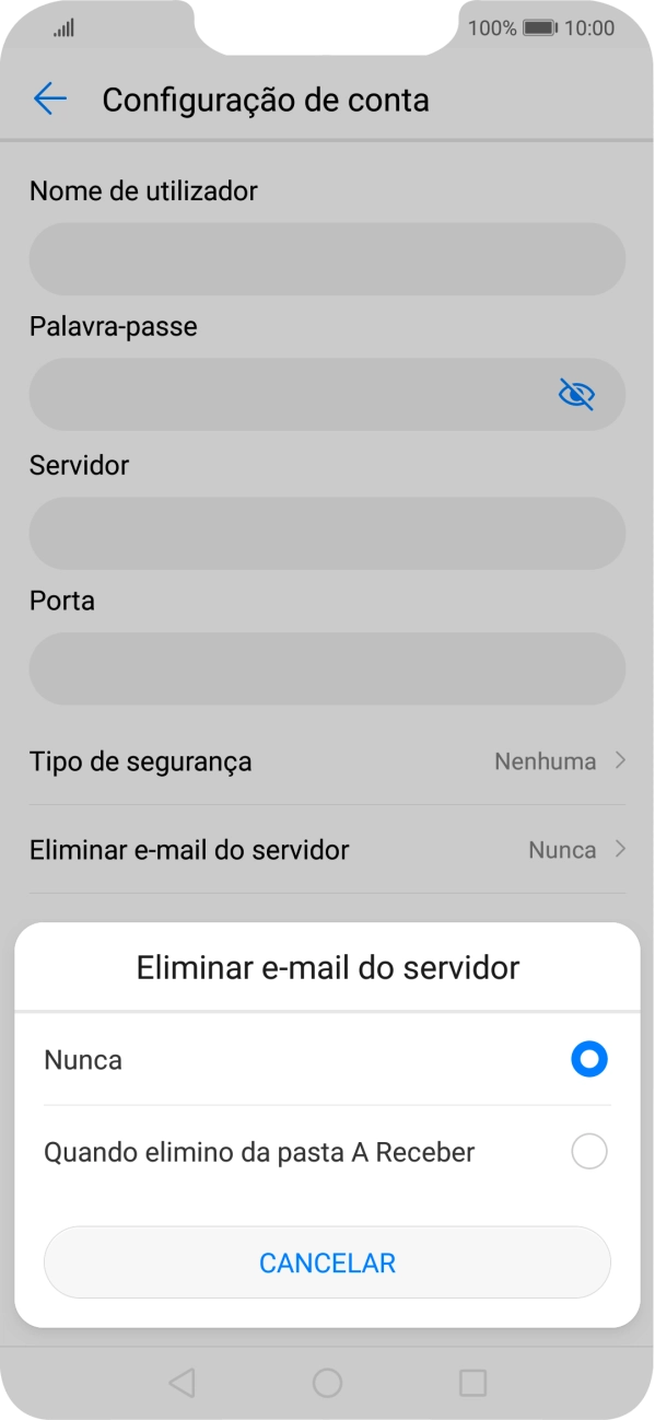 Prima Nunca para manter os e-mails no servidor quando estes são apagados no telefone.