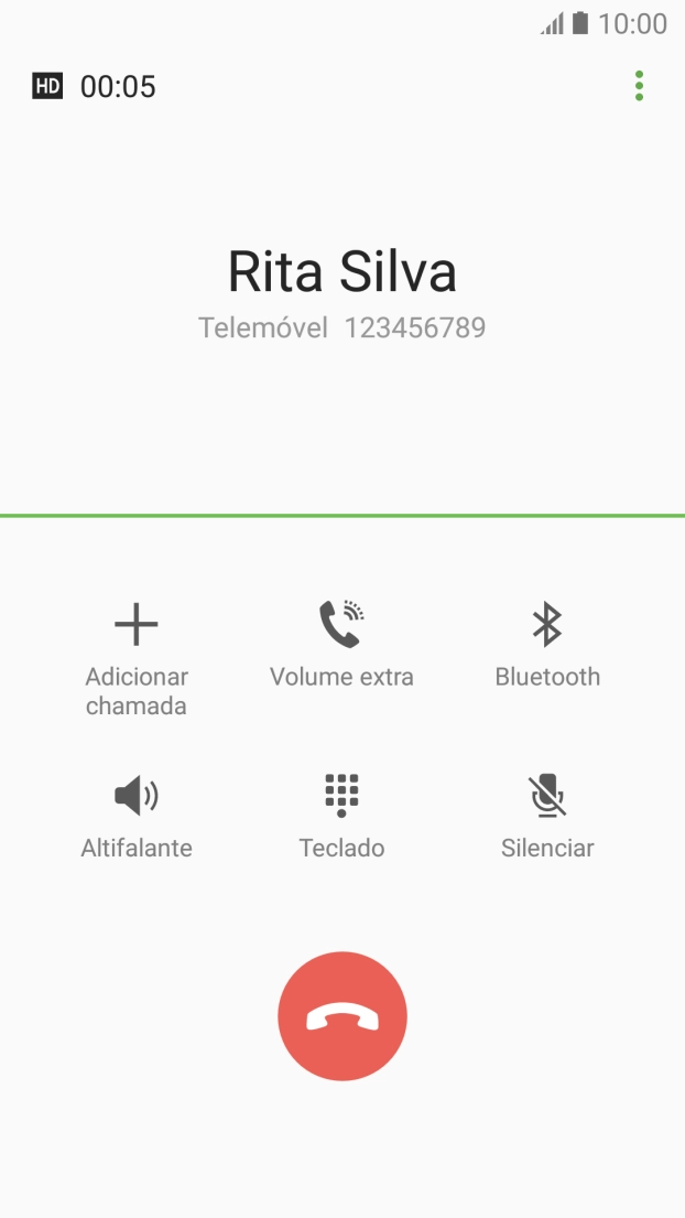 Prima o ícone para terminar a chamada.