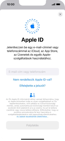Ha nincs Apple ID-d, válaszd a Nem rendelkezik Apple ID-val? lehetőséget, és kövesd a képernyőn megjelenő utasításokat Apple ID létrehozásához.
