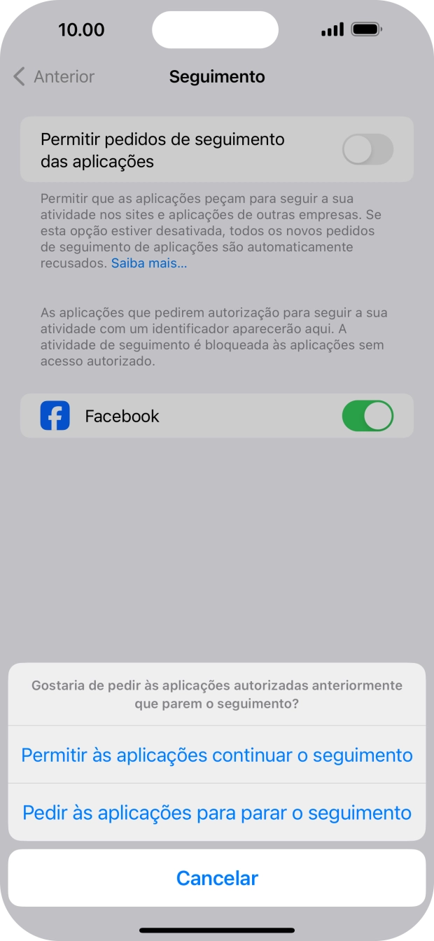Se desativar a função, prima a definição pretendida.