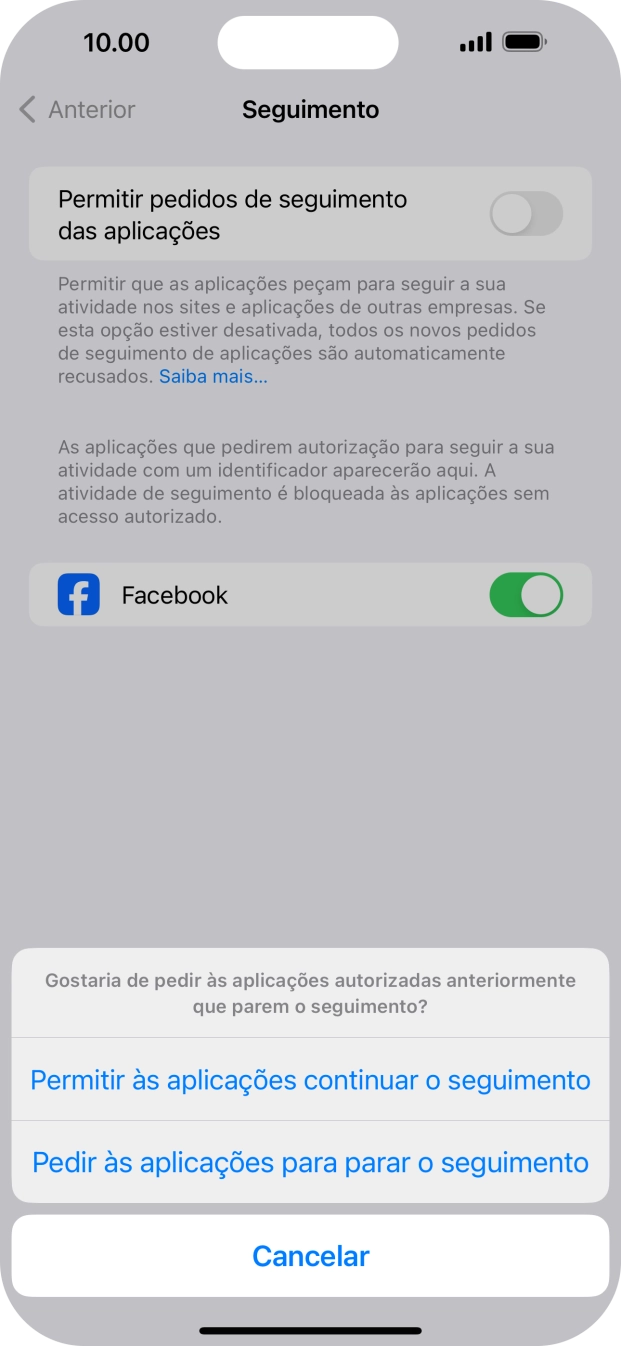 Se desativar a função, prima a definição pretendida.