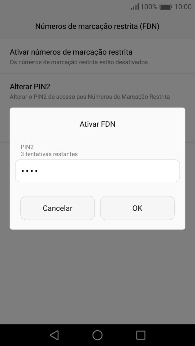 Introduza o código PIN2 e prima OK.