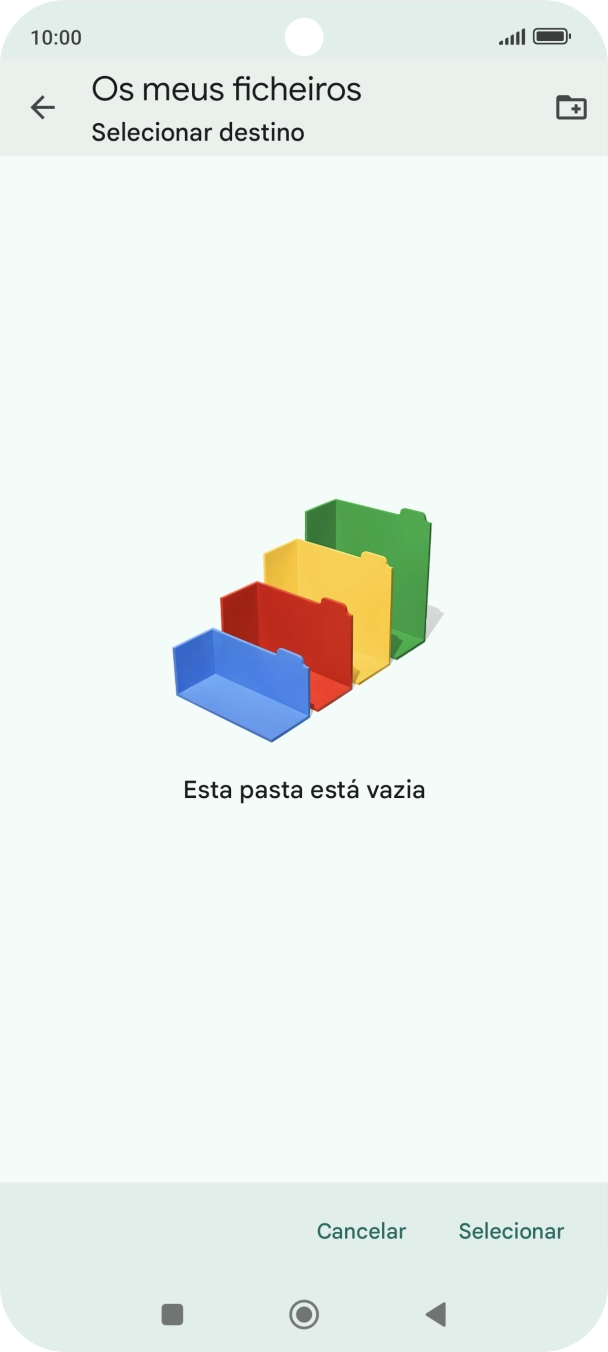 Se quiser criar uma nova pasta, prima o ícone de nova pasta e siga as indicações no ecrã para criar uma nova pasta.