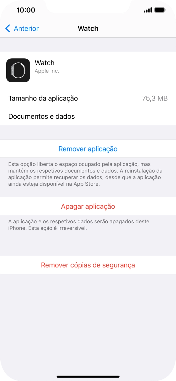 Prima Remover aplicação.