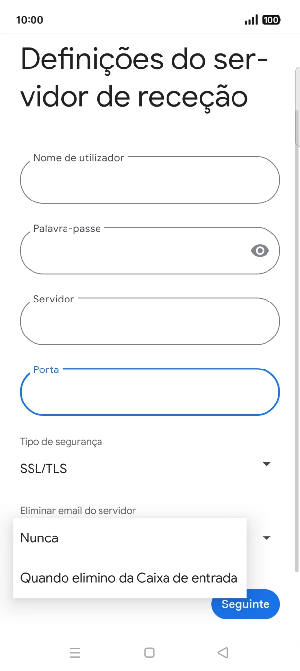 Prima Nunca para manter os e-mails no servidor quando estes são apagados no telefone.