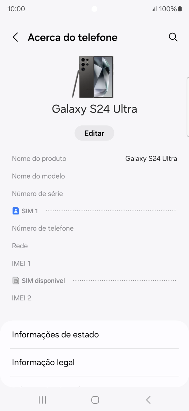 O código IMEI é mostrado no ecrã.