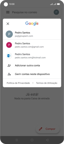 Prima a conta de e-mail pretendida.