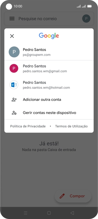 Prima a conta de e-mail pretendida.