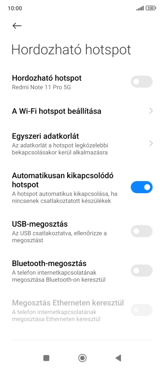 Válaszd a A Wi-Fi hotspot beállítása lehetőséget.