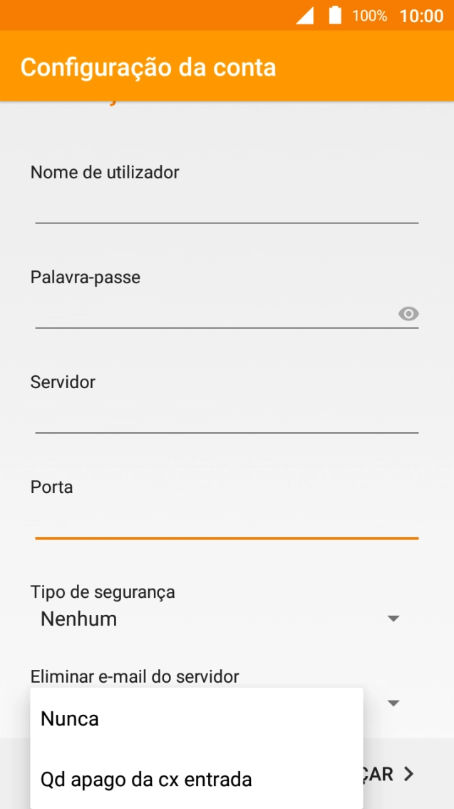 Prima Nunca para manter os e-mails no servidor quando estes são apagados no telefone.