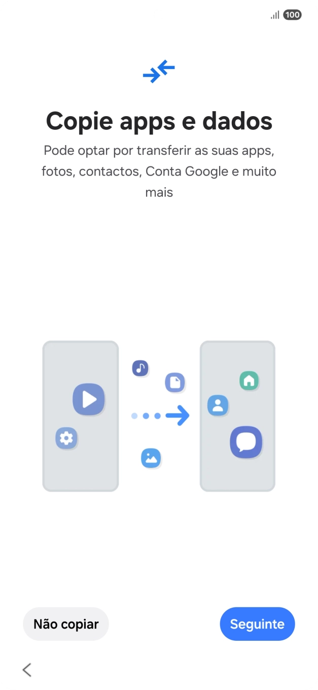É possível transferir conteúdo de outro telefone quando o telefone for ativado antes da primeira utilização e quando o telefone tiver sido reiniciado. Quando esta imagem for mostrada no ecrã, o telefone está pronto para transferir conteúdo de outro telefone.