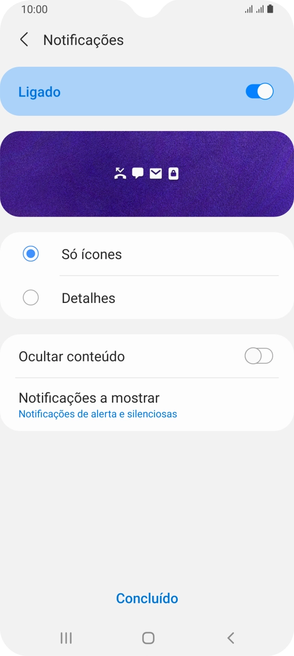 Prima as definições pretendidas para as ativar ou desativar.