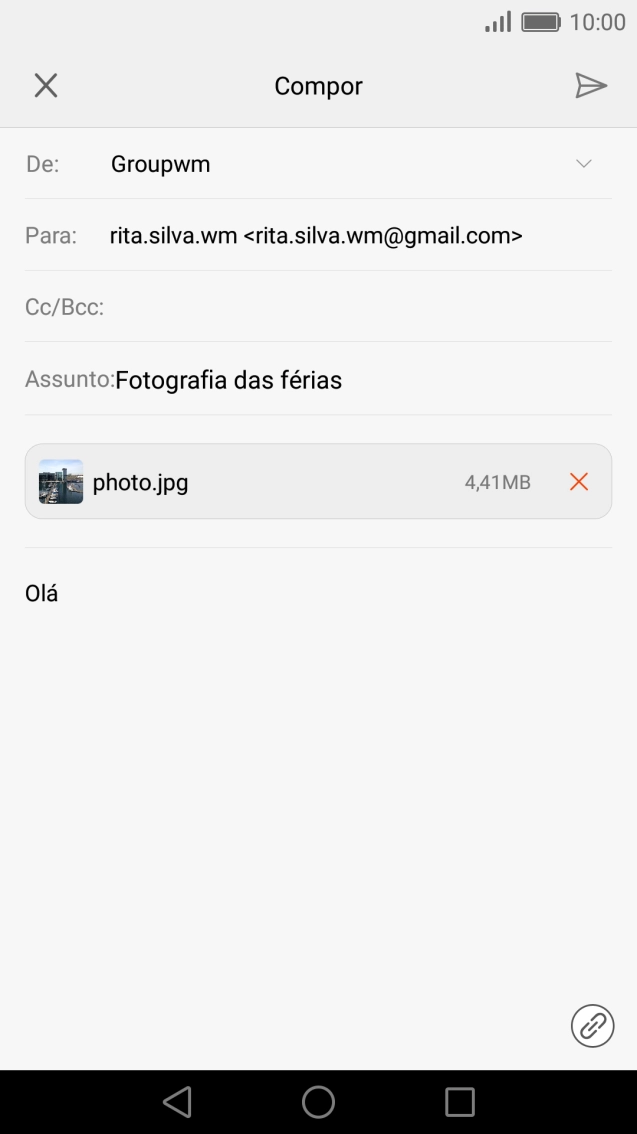 Prima o ícone para enviar quando terminar de escrever o seu e-mail.