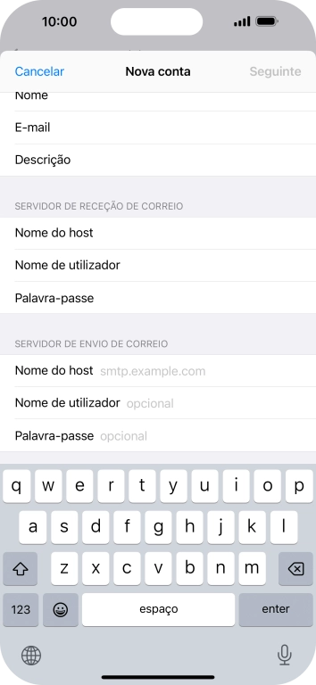 Prima Nome do host e insira smtp.vodafone.pt.