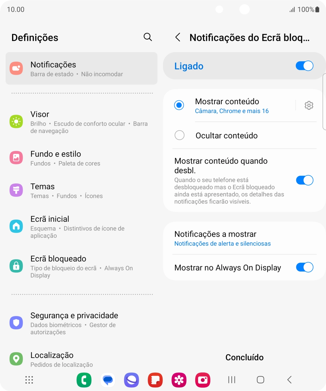 Prima as definições pretendidas para as ativar ou desativar.