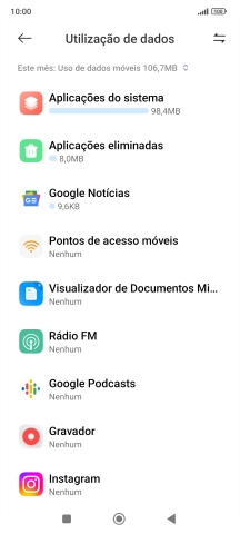 O consumo total de dados para o período escolhido é agora mostrado no ecrã.