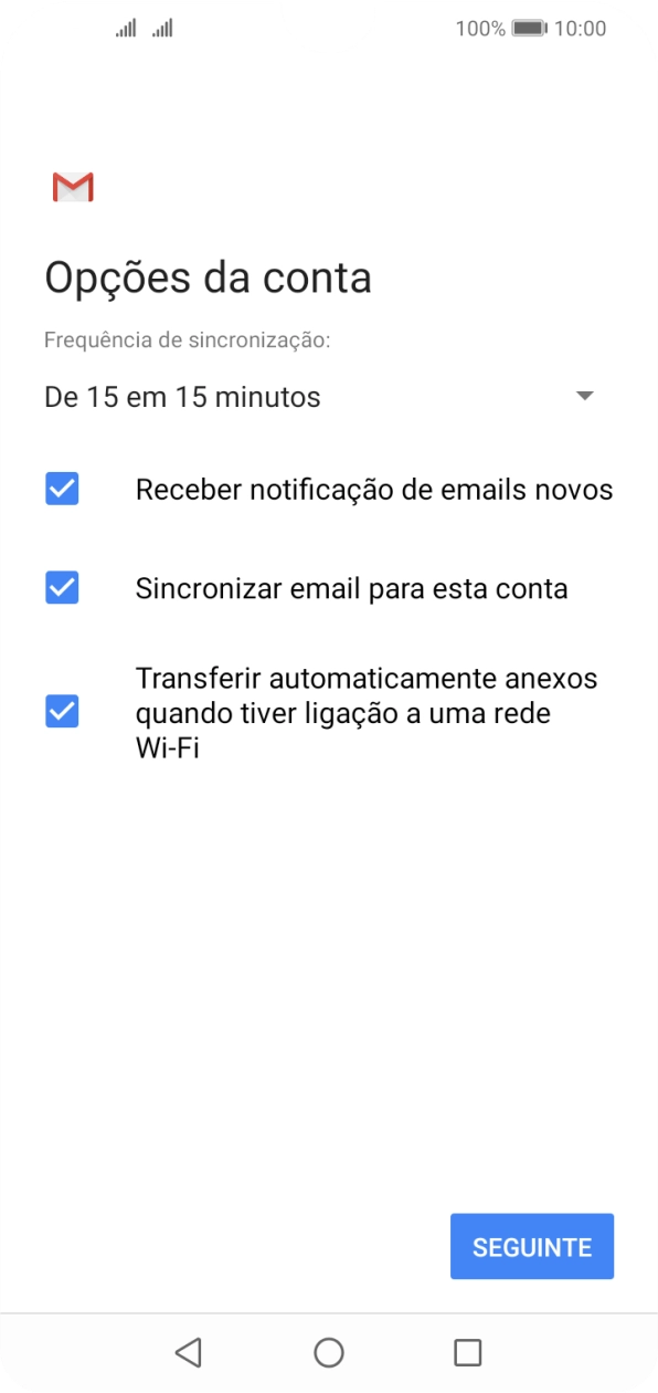 Se o ecrã mostrar esta imagem, a sua conta foi identificada e configurada automaticamente. Siga as indicações no ecrã para introduzir informações adicionais e concluir a configuração.