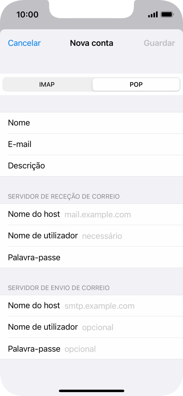 Prima Nome do host e insira pop.vodafone.pt.