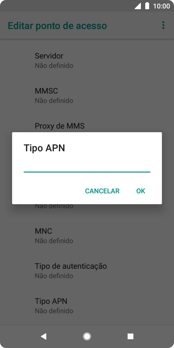 Introduza default e prima OK.