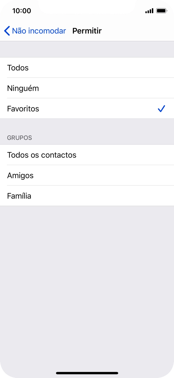Prima as definições pretendidas para escolher quais os contactos que lhe podem ligar quando a função 