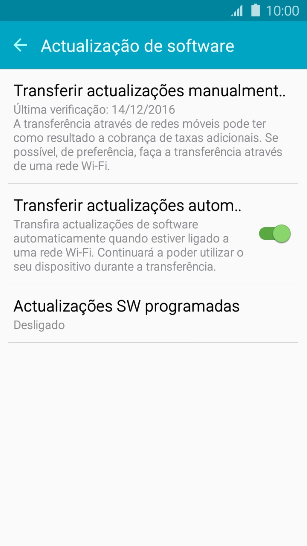 Prima Transferir actualizações manualment... Se existir uma nova versão de software disponível, será agora indicado no ecrã. 
Siga as indicações no ecrã para atualizar o software do telefone.