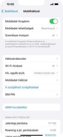 Válaszd a Mobiladat-lehetőségek lehetőséget.