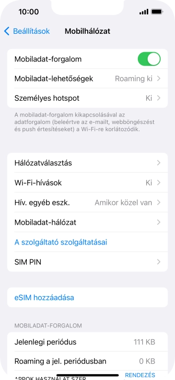 Válaszd a Mobiladat-lehetőségek lehetőséget.