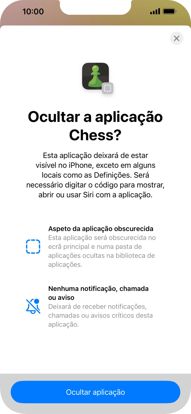 Prima Ocultar aplicação.