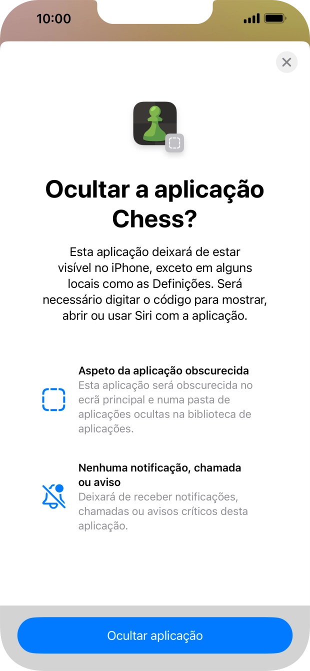 Prima Ocultar aplicação.