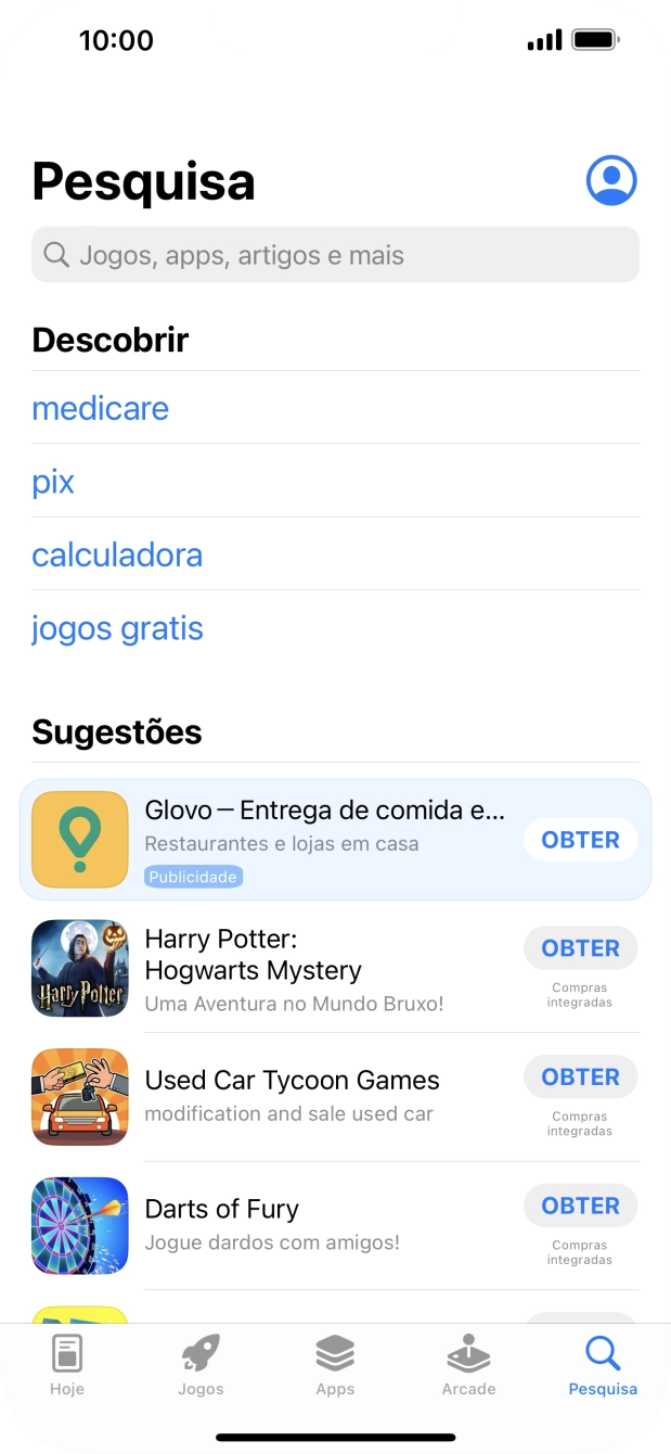 Prima o campo de pesquisa e introduza o nome ou categoria da app pretendida.