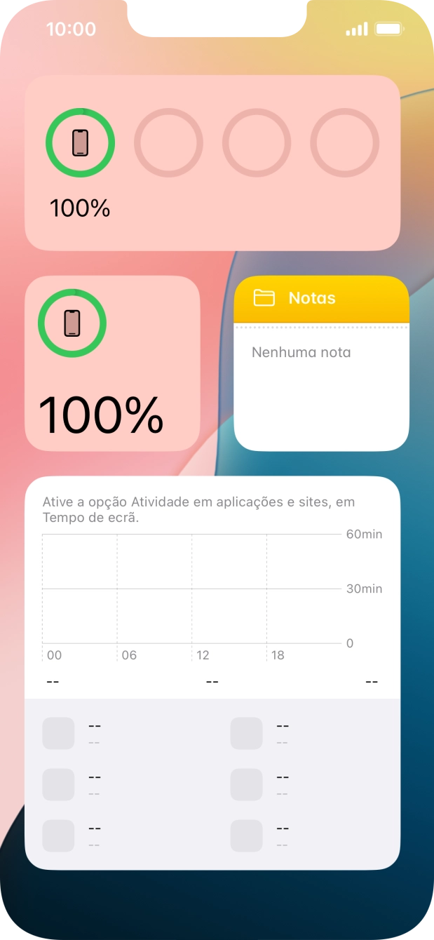 Deslize o dedo para cima ou para baixo no ecrã, para ver mais widgets.