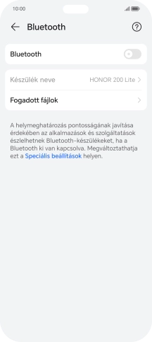 Kattints a „Bluetooth” melletti csúszkára a funkció bekapcsolásához.