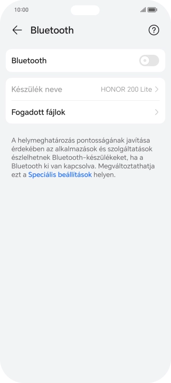 Kattints a „Bluetooth” melletti csúszkára a funkció bekapcsolásához.