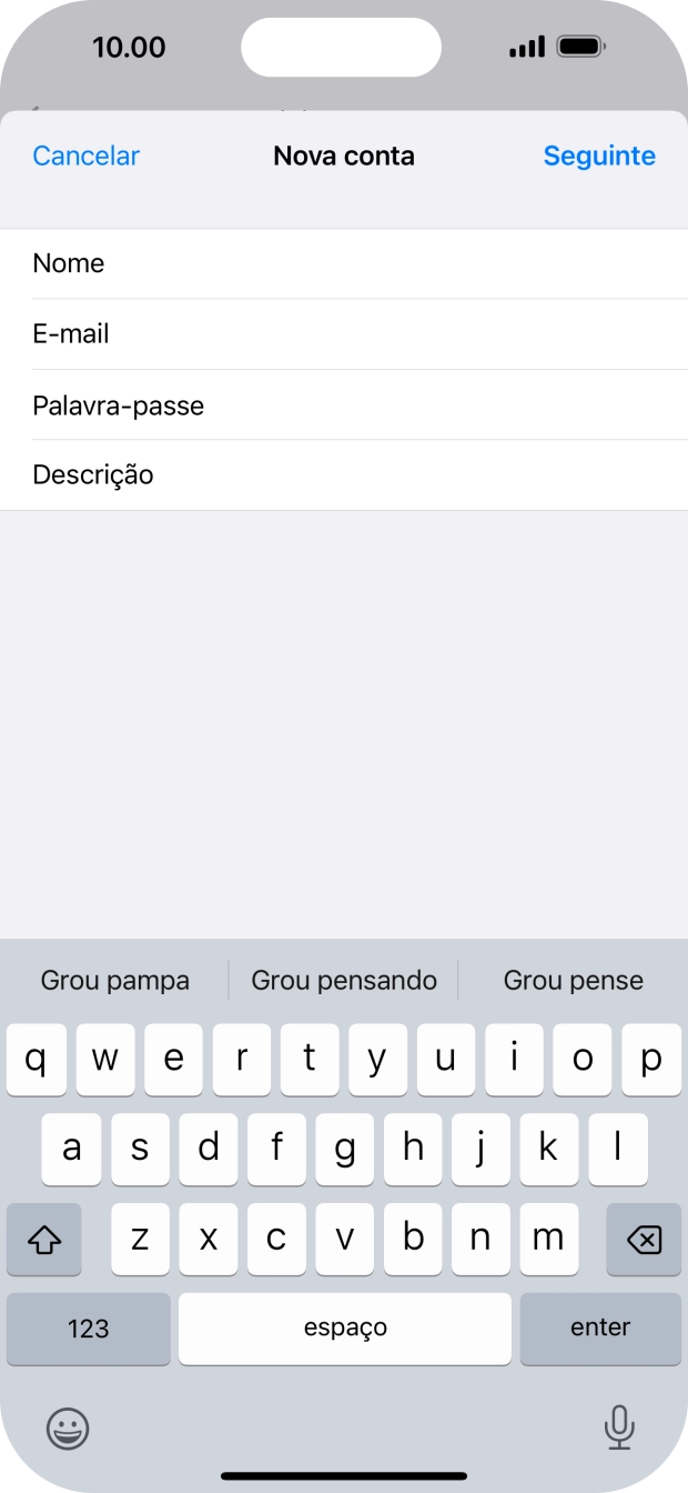 Prima Descrição e introduza o nome pretendido da conta de e-mail.