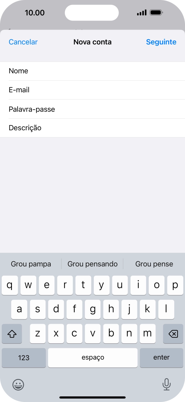 Prima Descrição e introduza o nome pretendido da conta de e-mail.