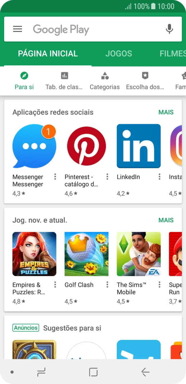 Deslize o dedo sobre o ecrã da esquerda para a direita.