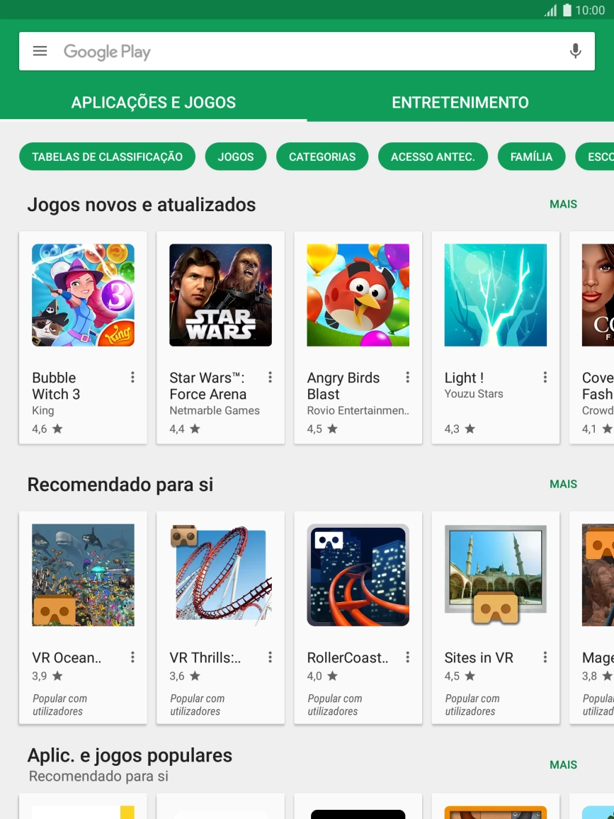 Deslize o dedo sobre o ecrã da esquerda para a direita.