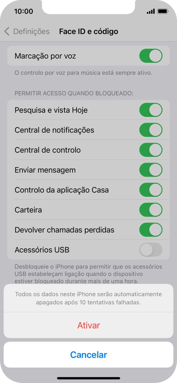 Se ativar a função, prima Ativar.