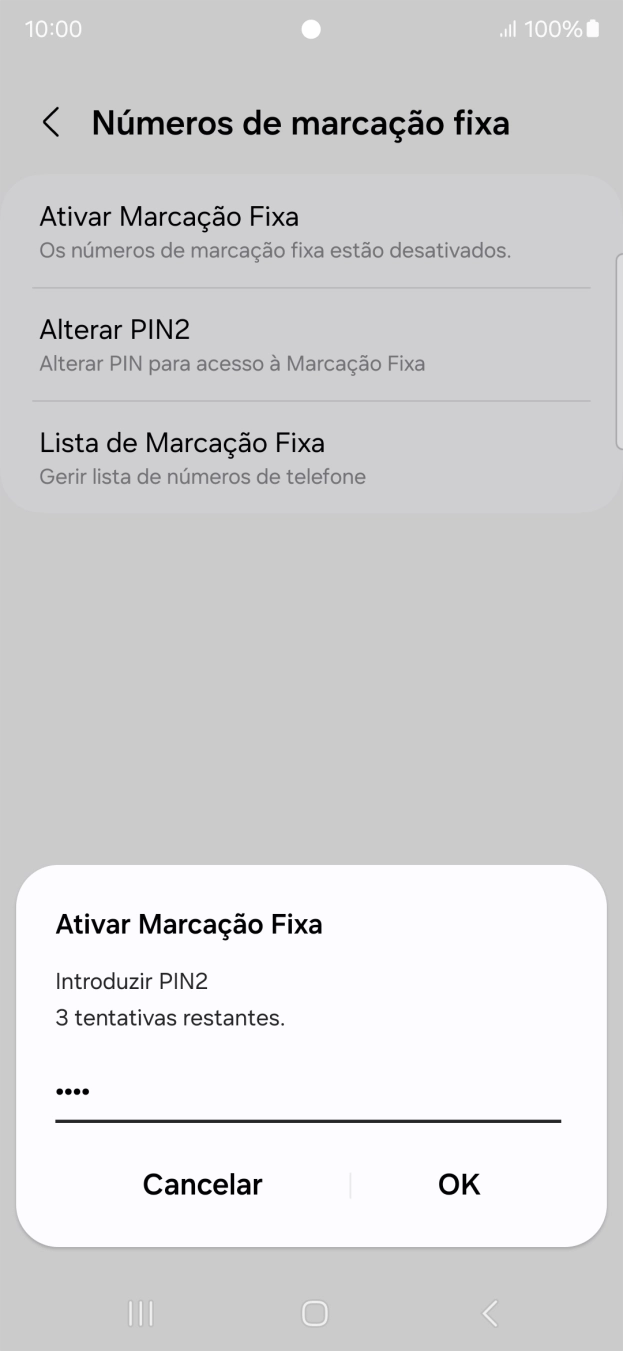 Introduza o código PIN2 e prima OK.