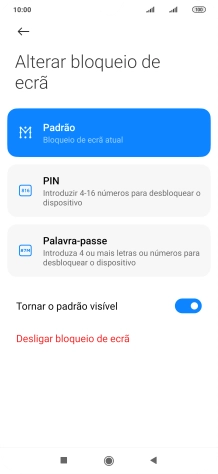 Prima Desligar bloqueio de ecrã e introduza o código de bloqueio do telefone atual.