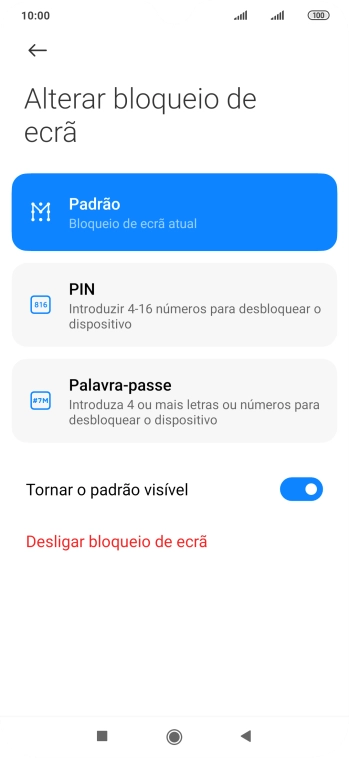 Prima Desligar bloqueio de ecrã e introduza o código de bloqueio do telefone atual.