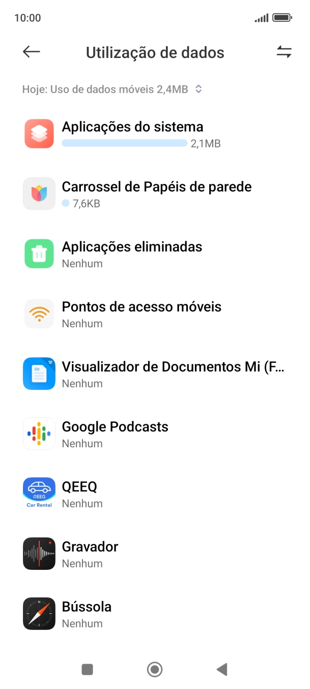 O consumo de dados de cada aplicação é mostrado sob o nome da aplicação.