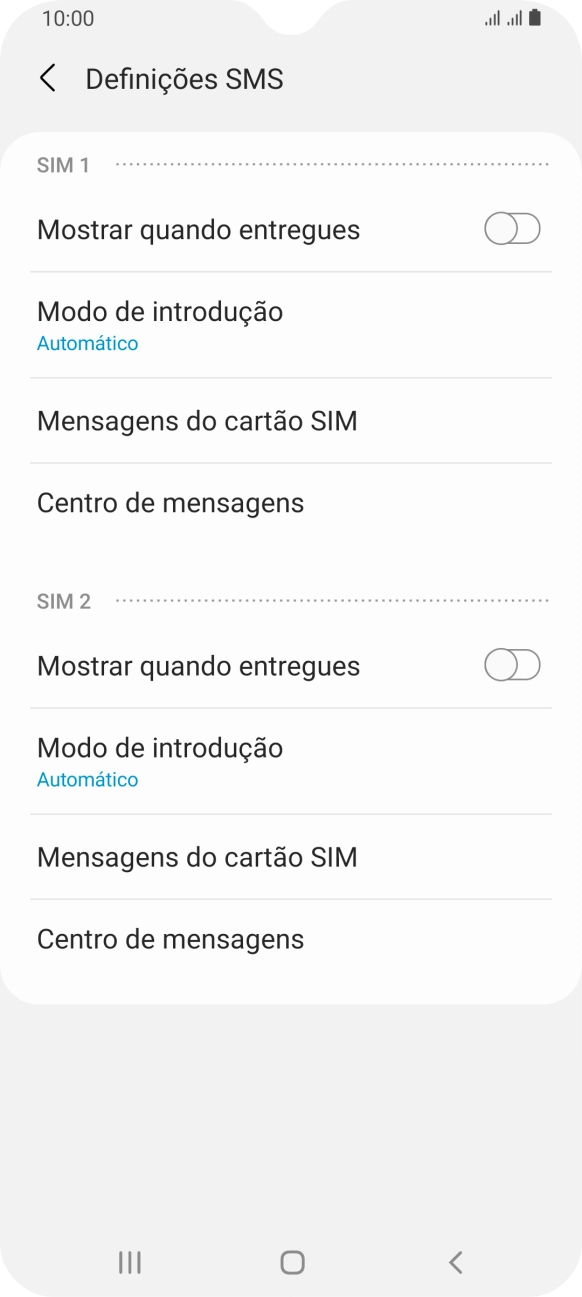 Prima Centro de mensagens sob o cartão SIM pretendido.