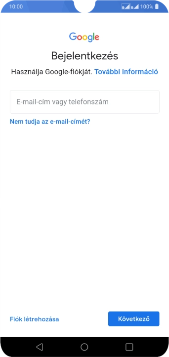 Amennyiben nincs Google-fiókod, válaszd a Fiók létrehozása lehetőséget, és kövesd a képernyőn megjelenő utasításokat egy új fiók létrehozásához.