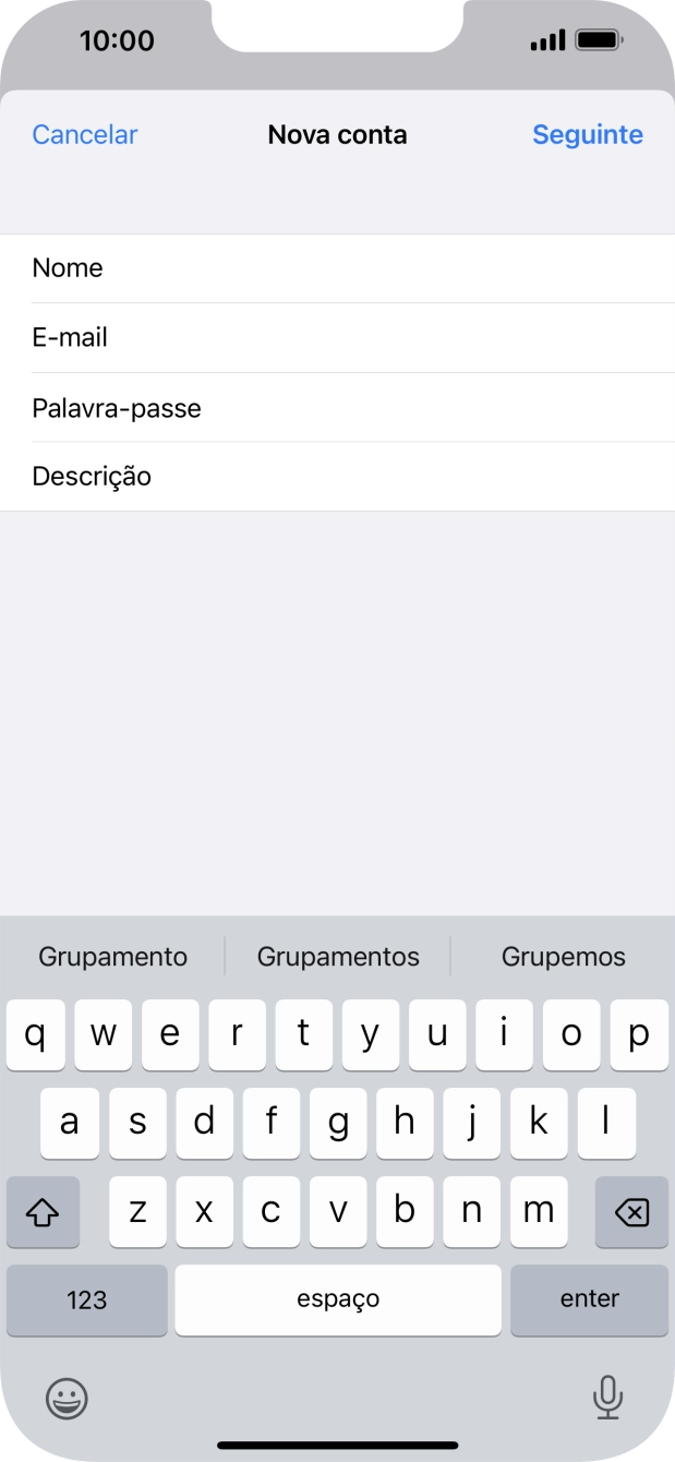 Prima Descrição e introduza o nome pretendido da conta de e-mail.