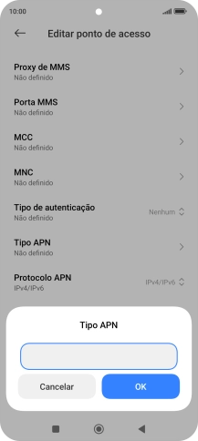 Introduza default e prima OK.