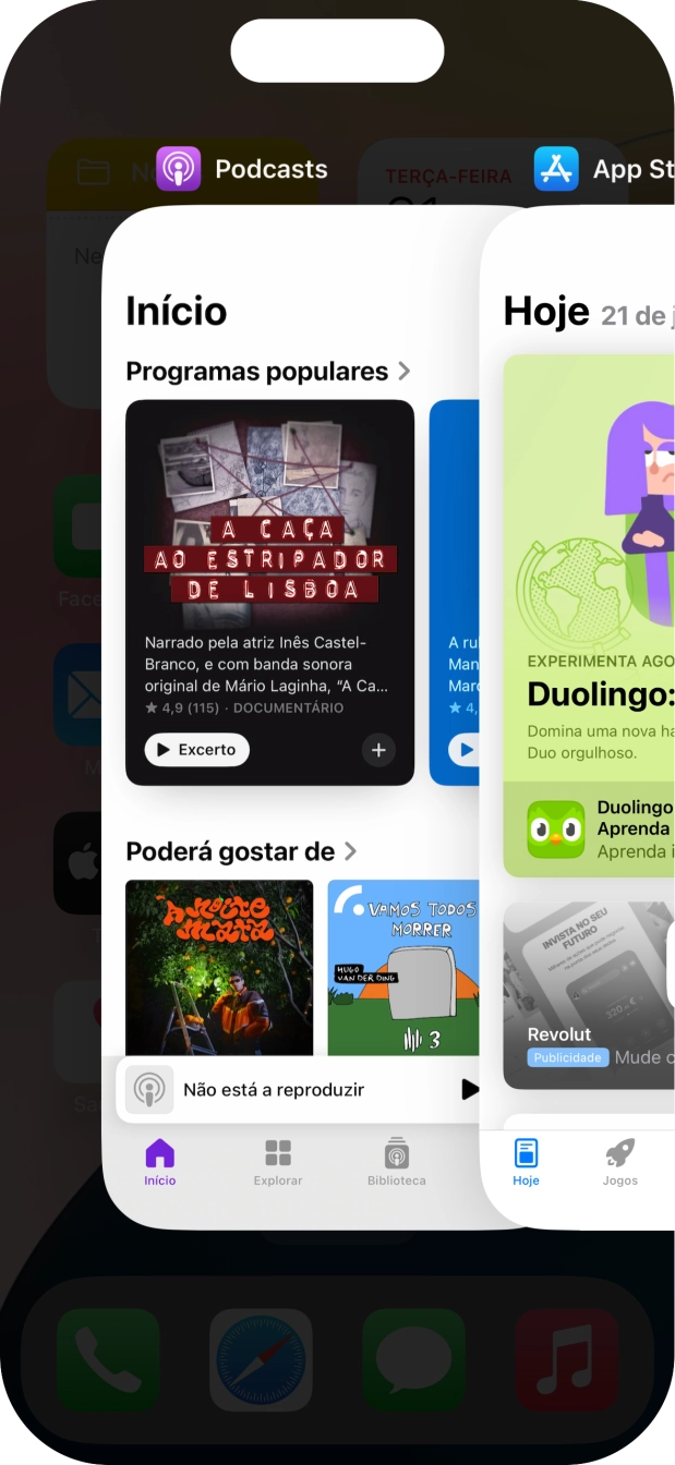 Deslize o dedo para cima sobre a aplicação pretendida para a terminar.